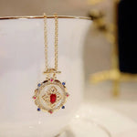 Retro Red Crystal Natural White Shell Stone Pendant NecklaceNecklace