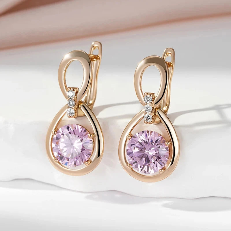 Rose Gold Purple Water Drop Zircon Earrings for Women