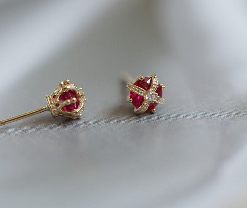 Mini Ruby Crown Stud EarringsEarringsGold