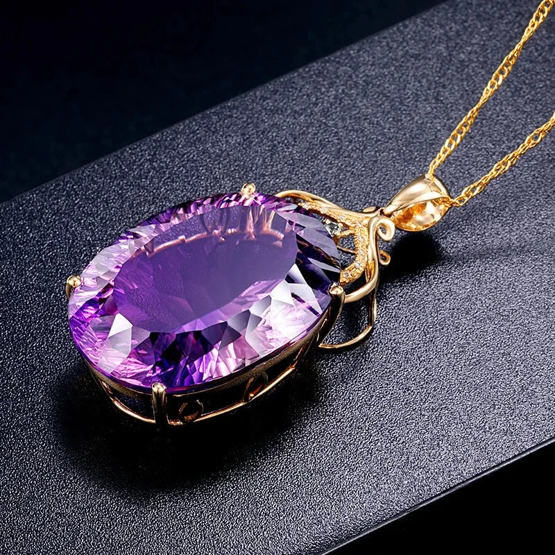 18K Gold-Plated Heart Amethyst Pendant Plated Colored Gemstone