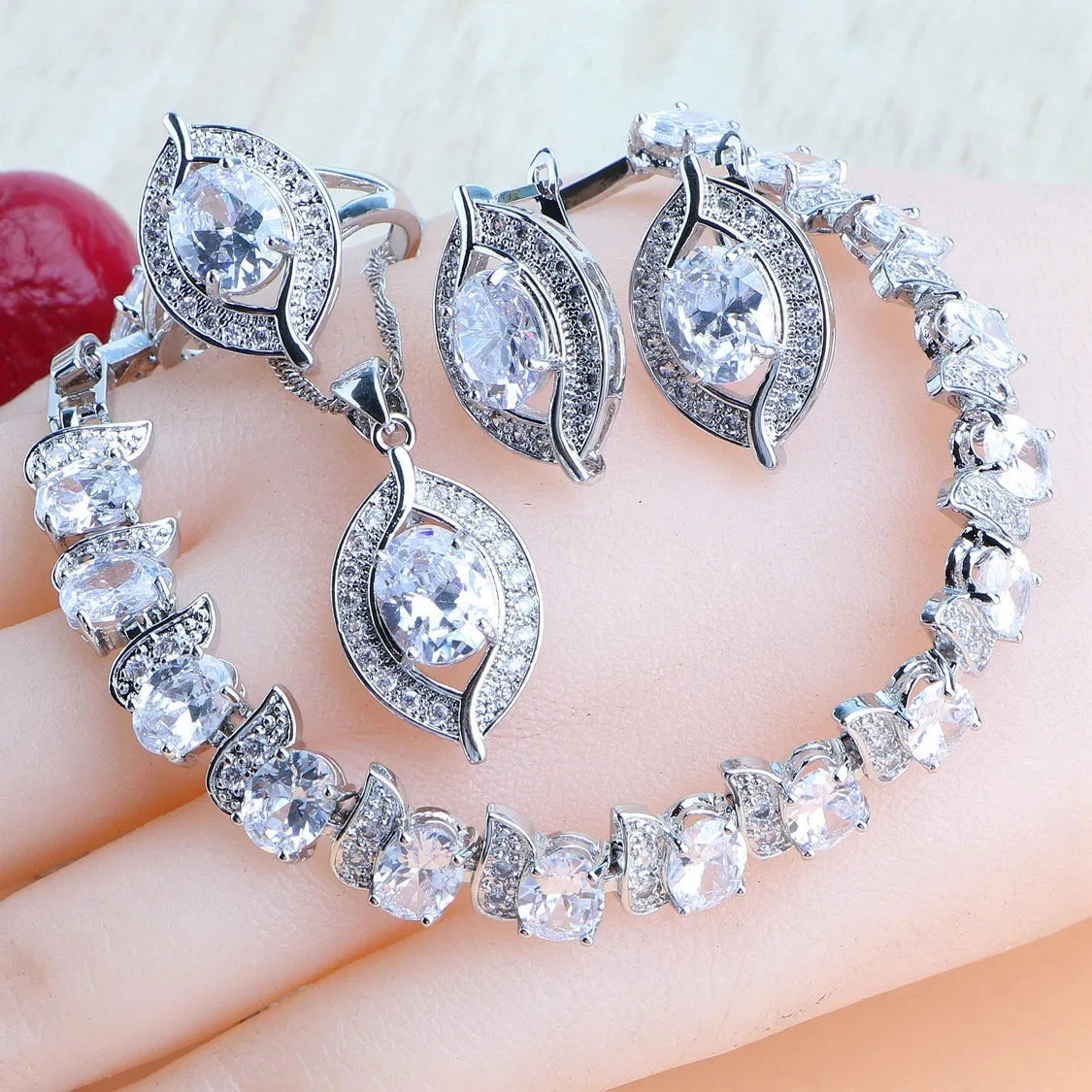 Purple Zircon Silver 925 Jewelry Sets4PCS-White10