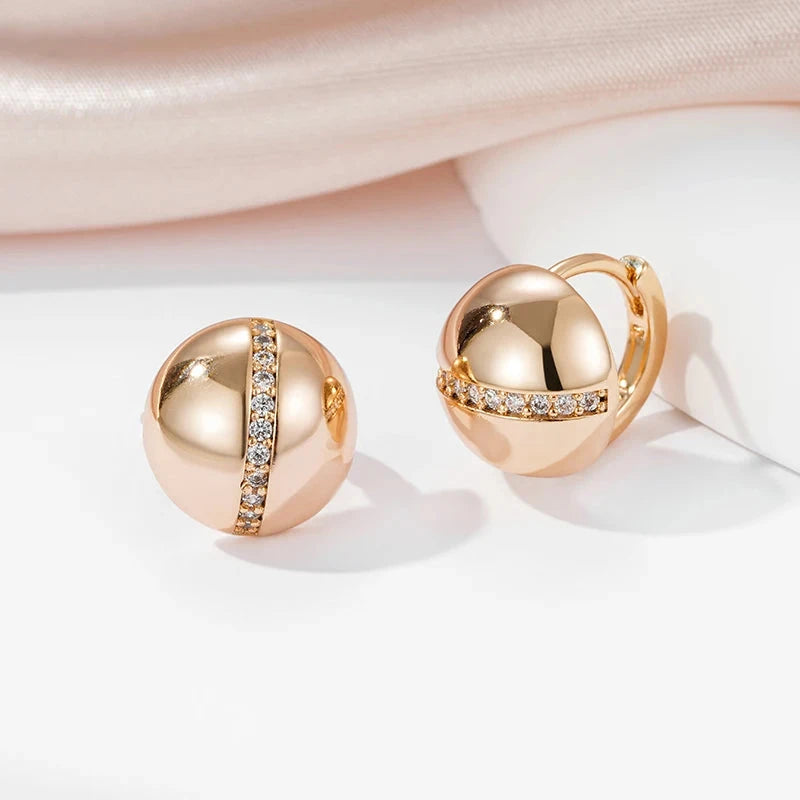 Glossy 585 Gold Color Ball Earrings For Women Natural Zircon