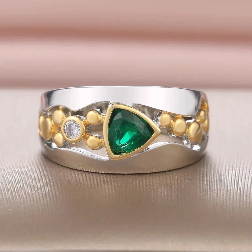 Triangular Green Stone Ring for Women