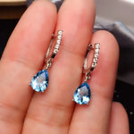 Silver inlaid classic water drop sapphire ear buckle fashion exquisite earringsBlue