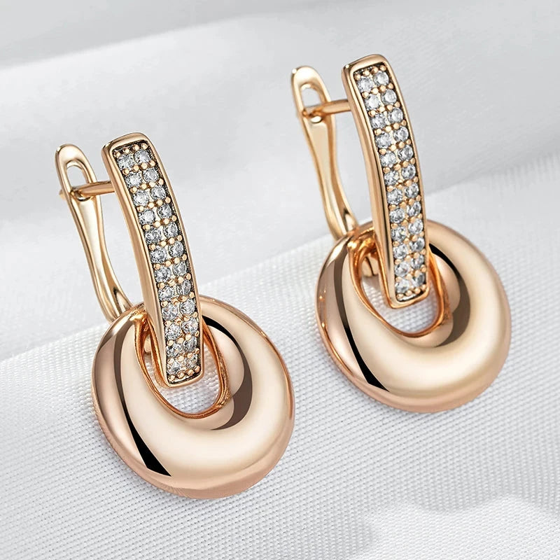 Rose Gold Geometry Drop Earrings with Natural Zircon