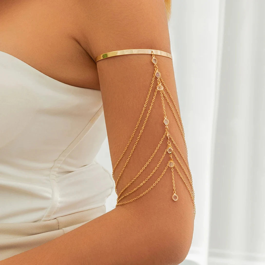 Boho Crystal Pendant Cuff Open BanglesGold Color 5CHINA