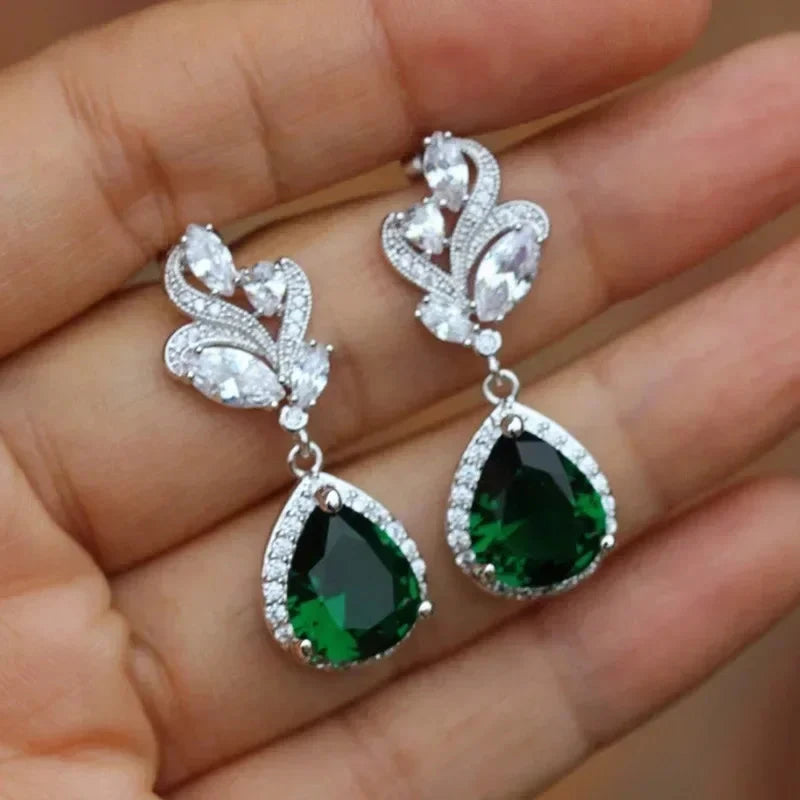 Luxury Green Crystal Drop Earrings – Women's Anniversary GiftE1154