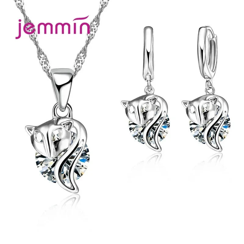 925 Sterling Silver Trendy Crystal Pendant Necklace EarringsModel 5