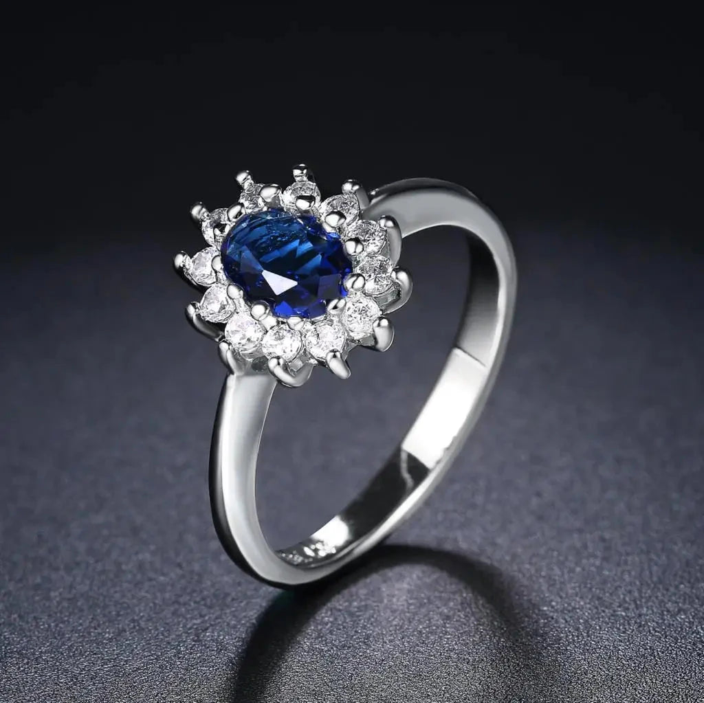 Princess Kate Blue Crystal Bridal Ring for Women