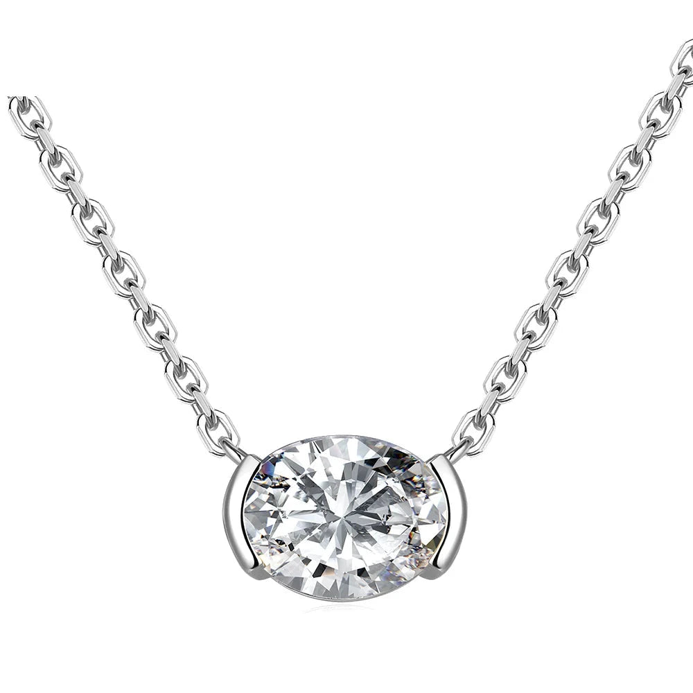 Oval Moissanite Pendant Necklace for Women1.5ct Oval-SilverCHINA