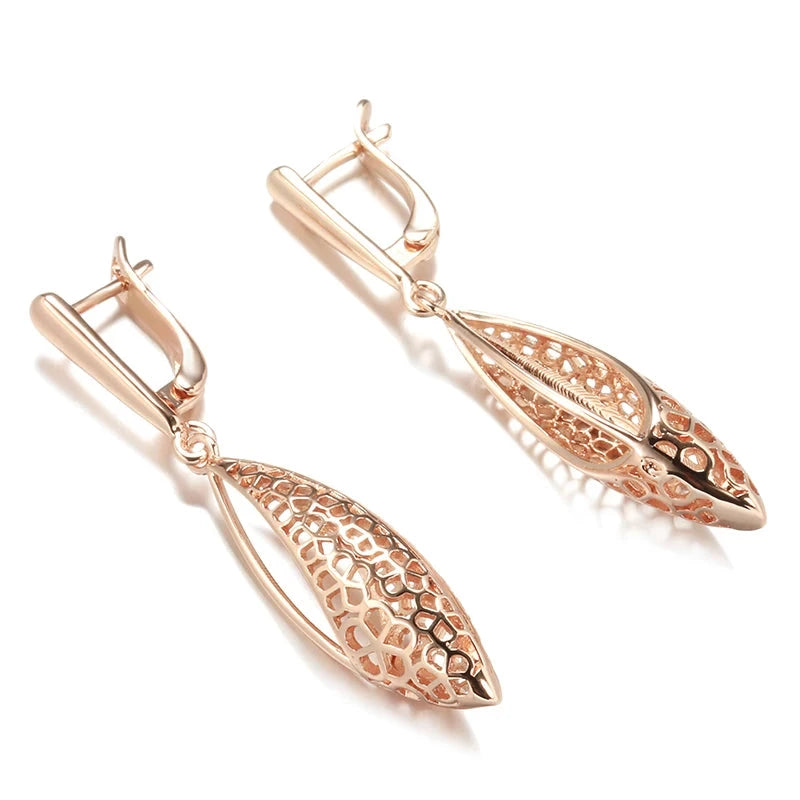 Gold Ethnic Hollow Geometric Oval Dangle Earrings
