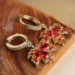 Rhinestone Leaf Hoop Earrings for Women