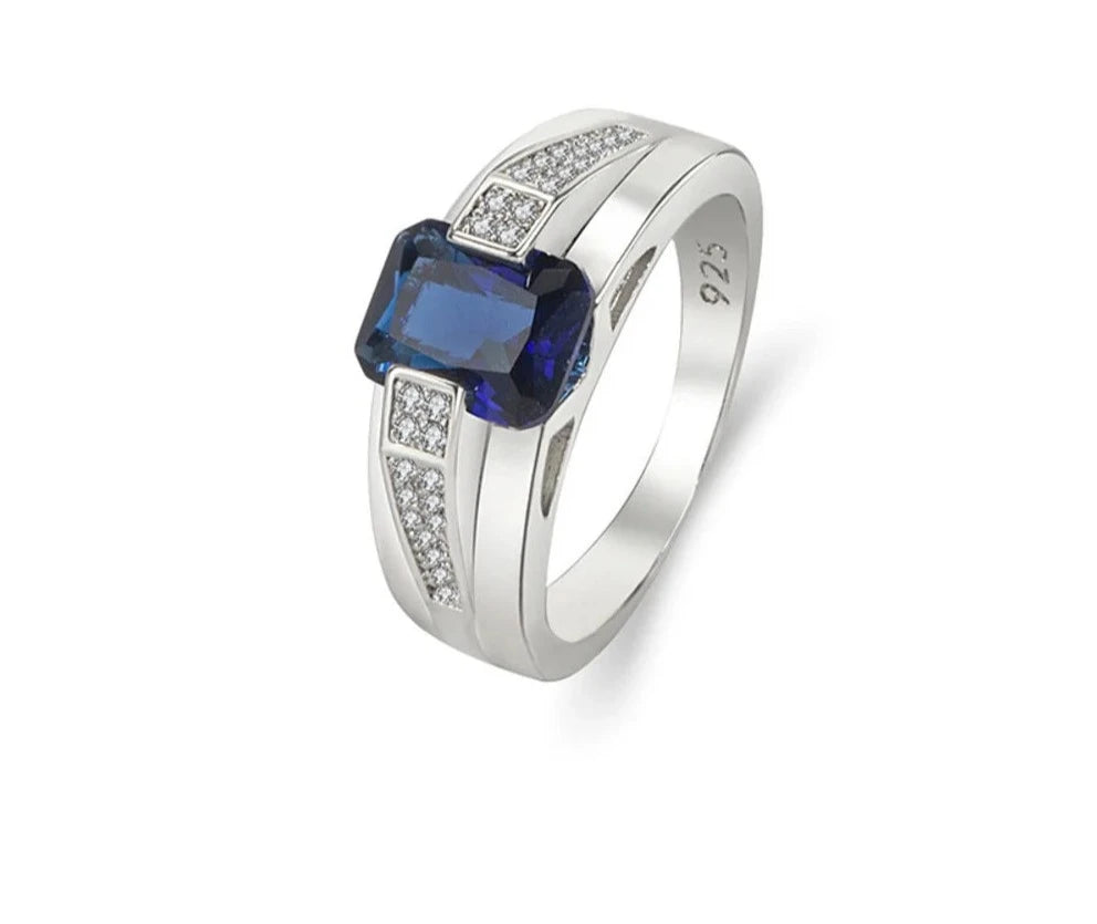 Vintage Geometric Shaped Sapphire 925 sterling silver Wedding Ring