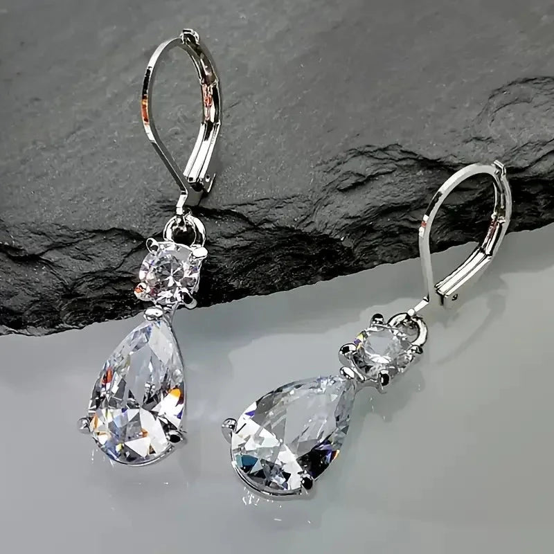 Elegant Crystal Hanging with Pear CZ Earrings for Women