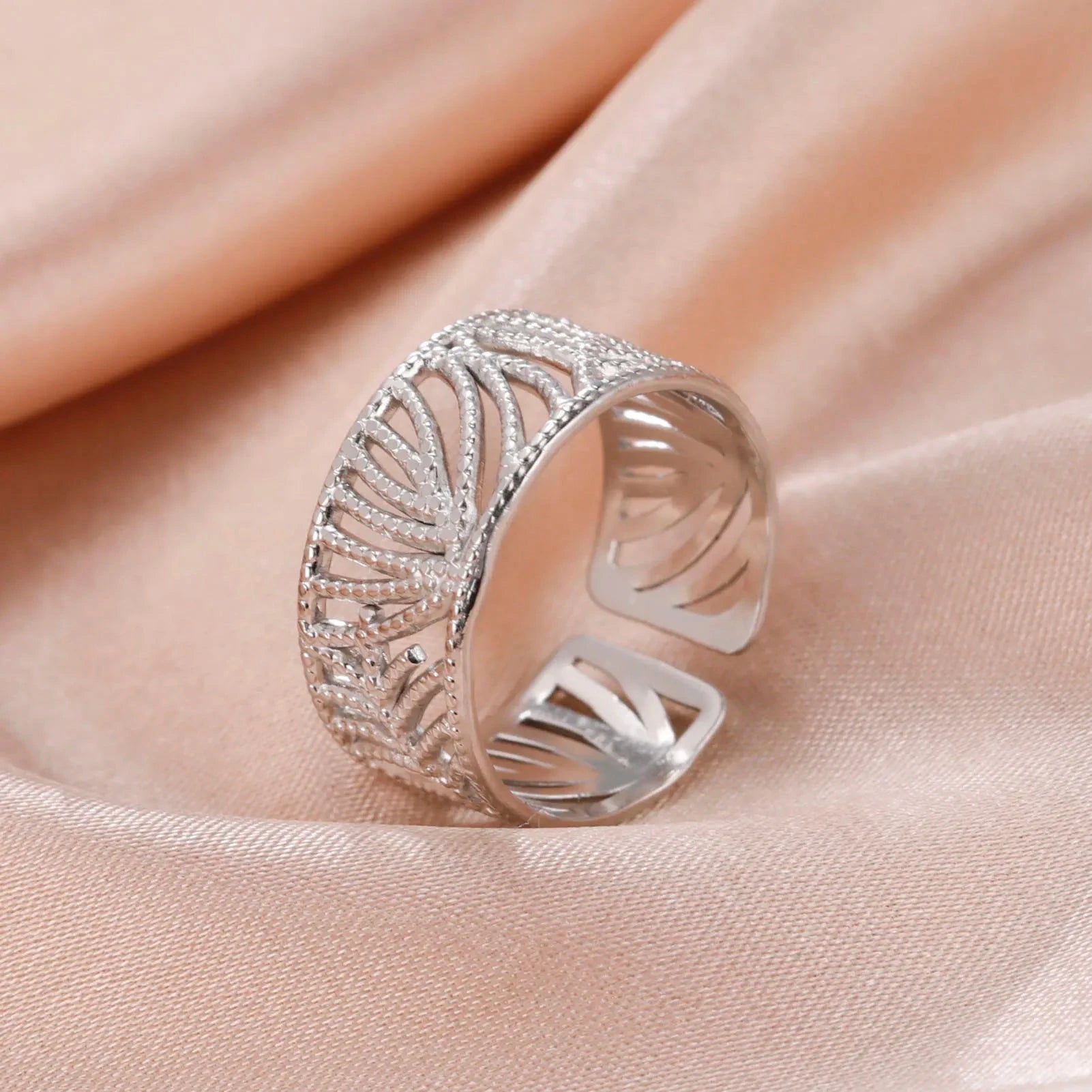 Stainless Steel Leaves Ring Women Gold Color Open Rings