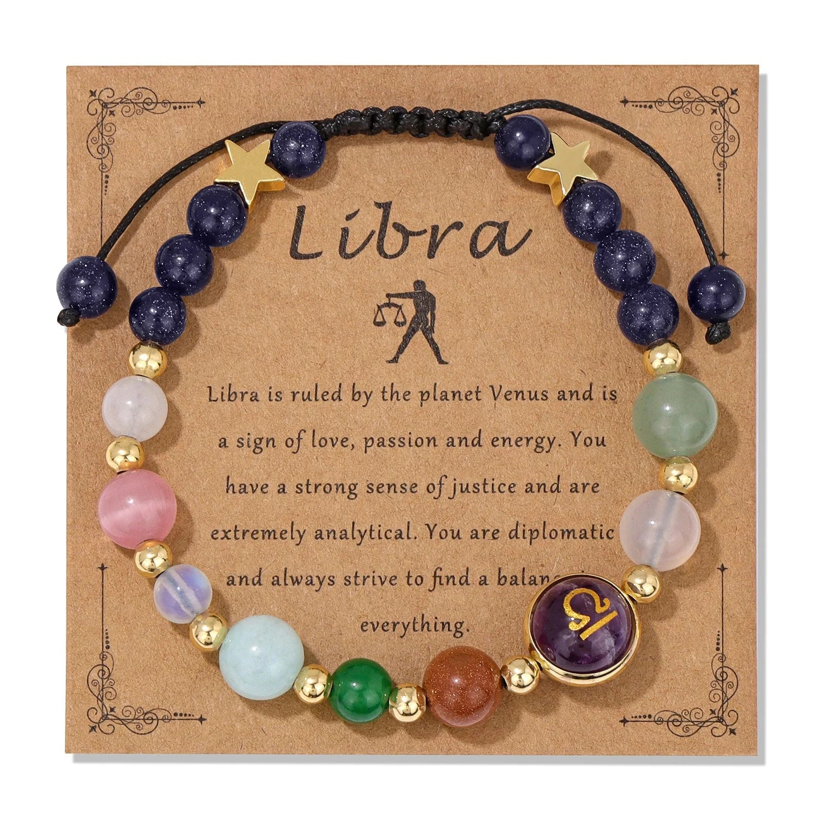 12 Zodiac Signs Natural Stone BraceletLibraAdjustable