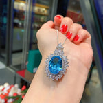 Vintage 13*18MM Sapphire Aquamarine Lab Diamond Pendant Necklace for Women Gemstone Party Fine Jewelry Statement Gift Wholesale
