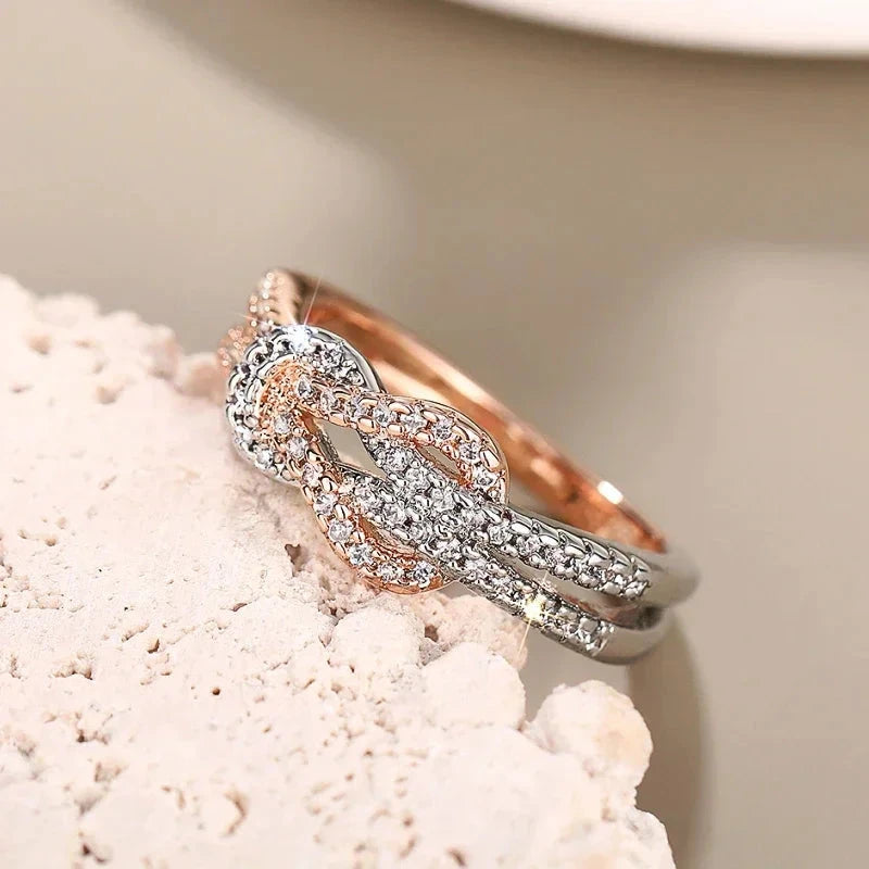 Rose Gold Luxury Two-Tone Knot Ring for Women