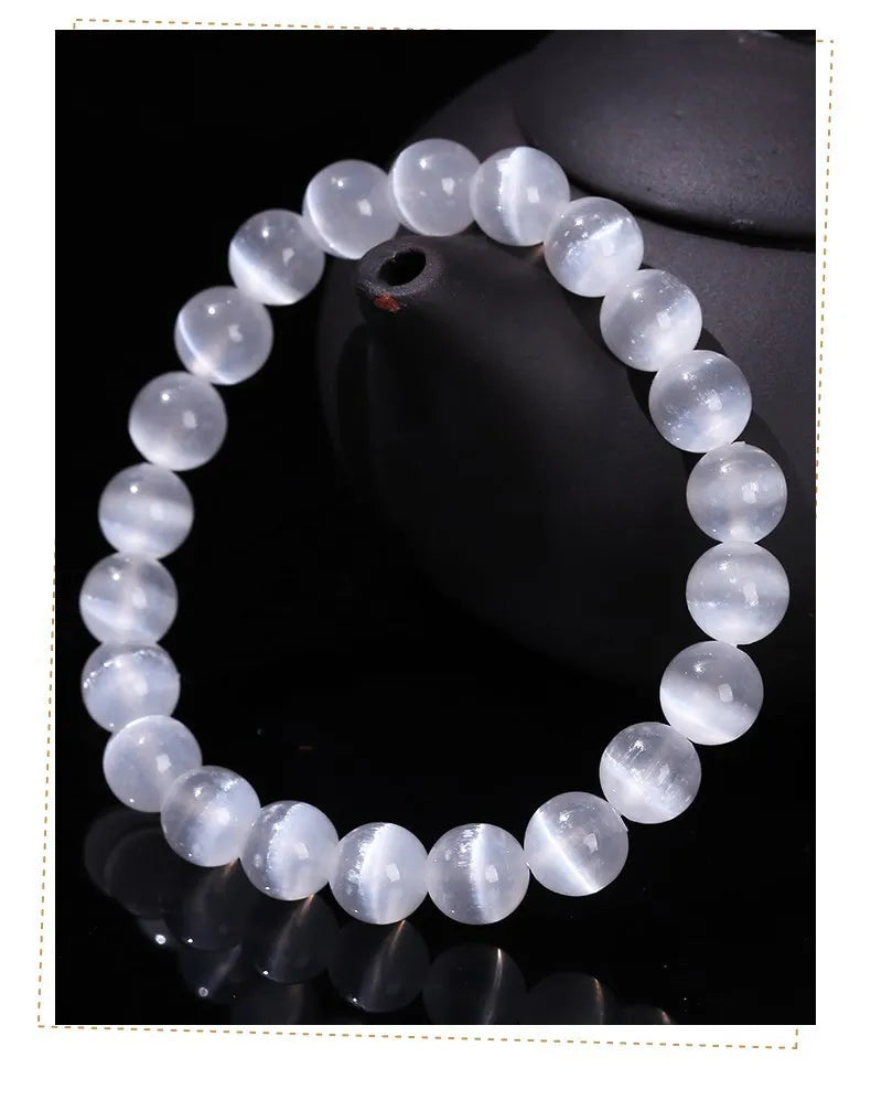 Natural White Selenite Stone Bead Bracelet