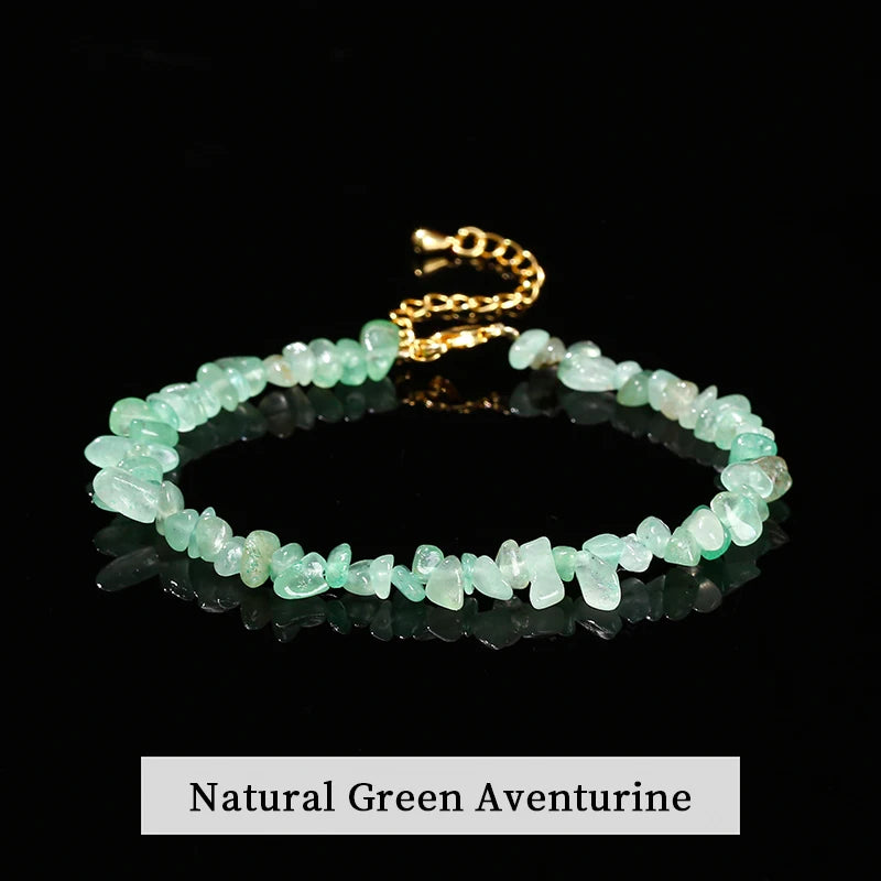 Natural Stone Mixed Tourmaline Gravel Lucky Chain BraceletGreen AventurineBeads 3-5mm