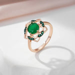 585 Rose Gold Color Green Flower Women's Ring