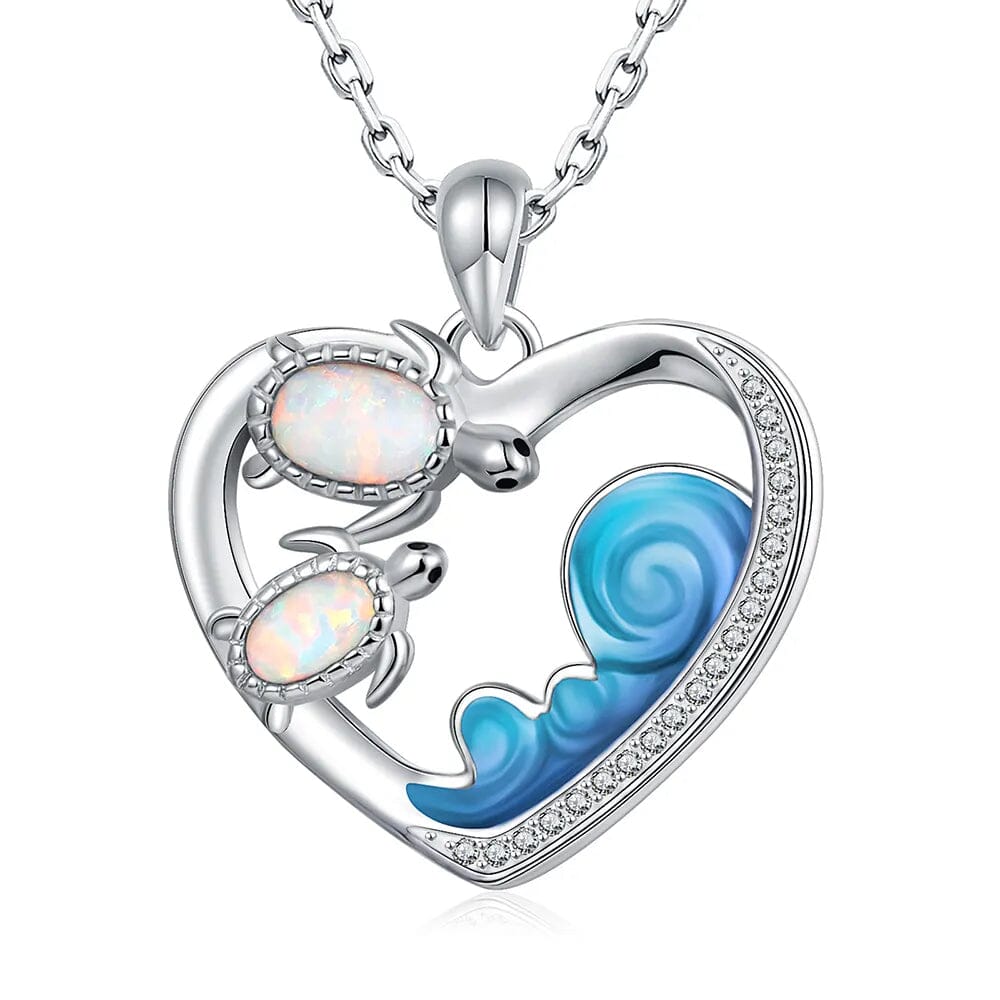 Opal Abalone Sea Turtle 925 Sterling Silver Pendant NecklaceNecklaceHeart40 cm