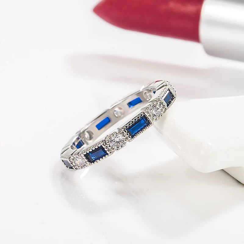 Sterling Silver Blue Sapphire Jewelry Ring for women Wedding Bands