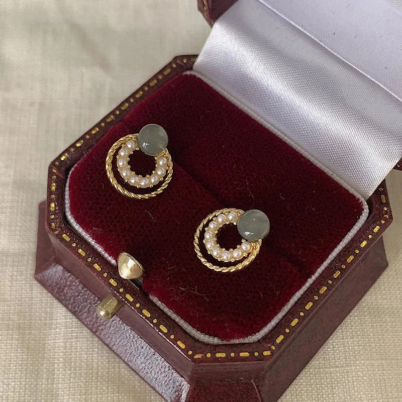 Imitation Pearl Circles Tiny Stud Earrings for Women
