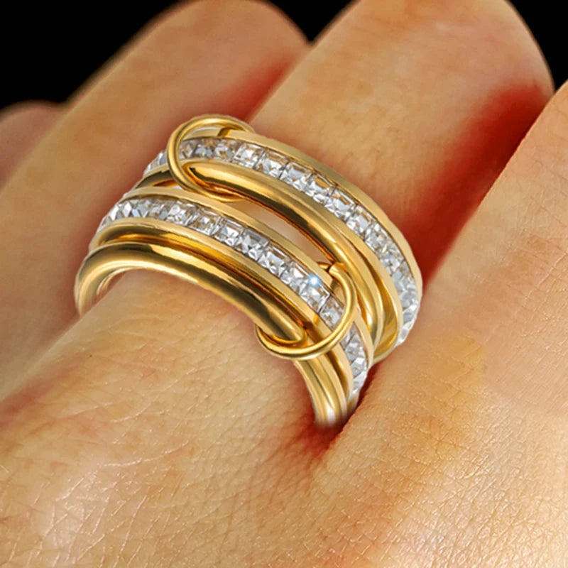 Stainless Steel Jewelry 4pcs Luxury Zircon Stack Rings
