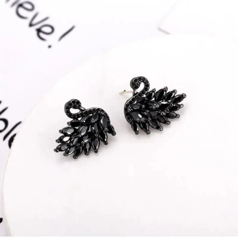 Elegant Rhinestone Black Swan Earrings for Women