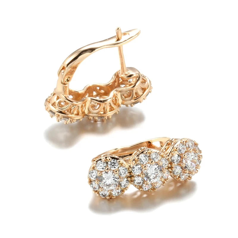 Luxury Rose Gold Geometric Zircon Dangle Earrings for Women