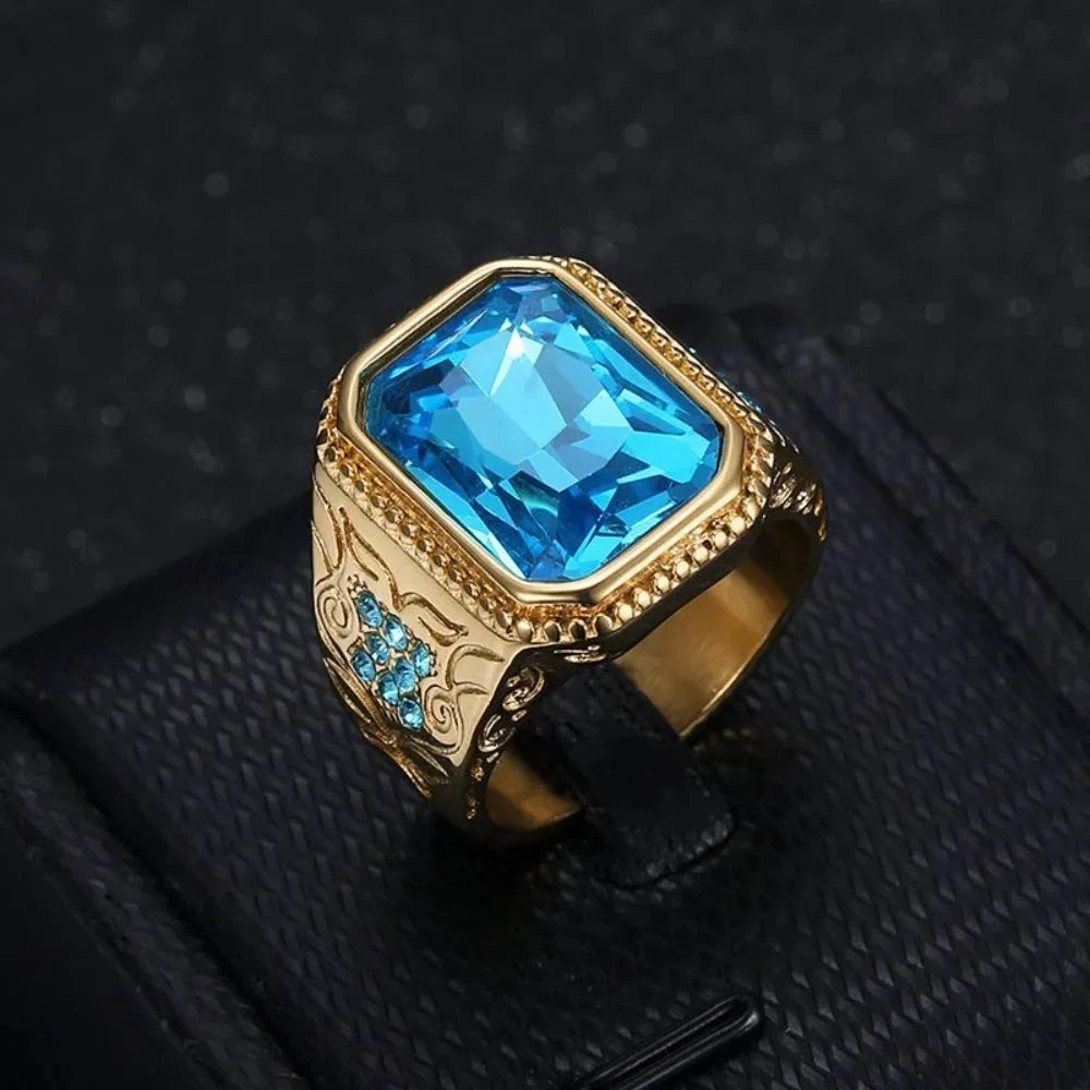 Men's Square Blue CZ Party Ring