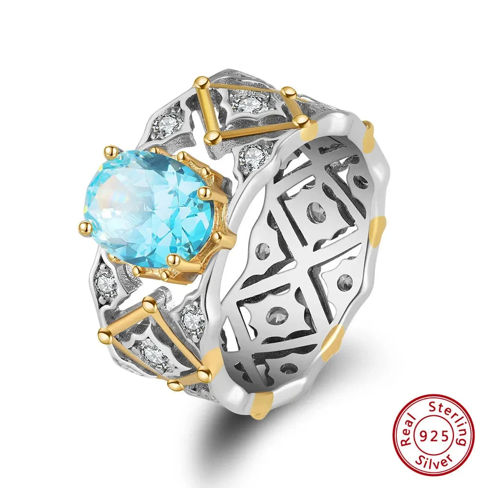 925 Sterling Silver Aquamarine Gemstone RingLZR349