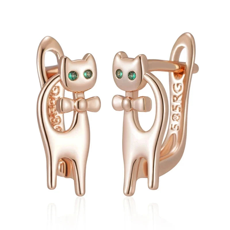 585 Rose Gold Cat Earrings For Women