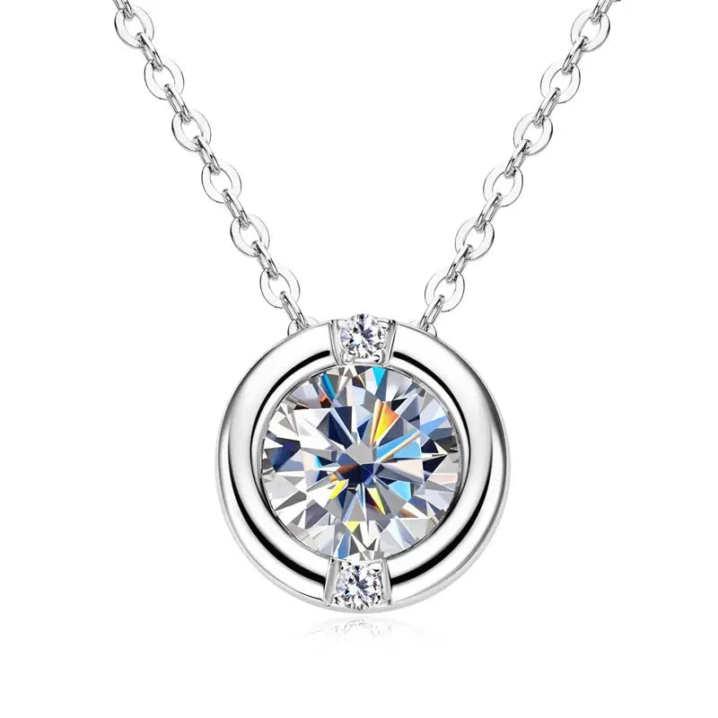 Round Moissanite Pendant NecklaceWhite Gold Color