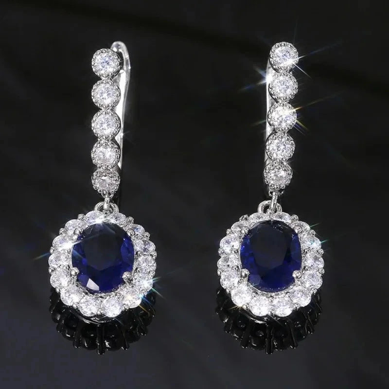 Silver Blue/White Zirconia Classic Inlaid Earrings for WomenE541Blue