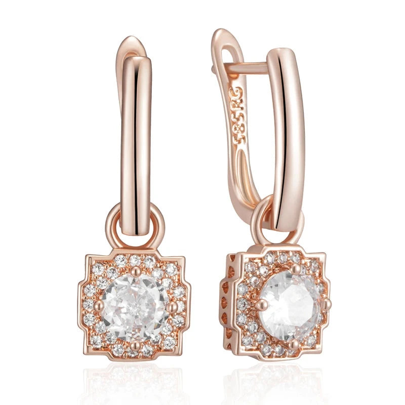 585 Rose Gold Shiny Natural Zircon Dangle Earrings For WomenH2467