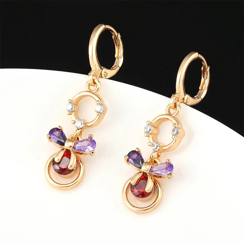Gold CZ Zirconia Dangle Earrings For Women