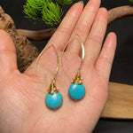 Retro Blue Turquoise Beads Twist Metal Design Drop Dangle Earring