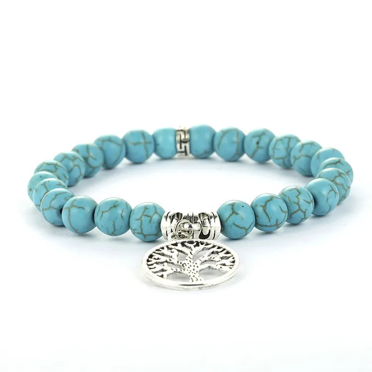 Natural Stone Beads Bracelets Lucky Charm 8mm Blue Turquoises Couple Bracelets1-Turquoises