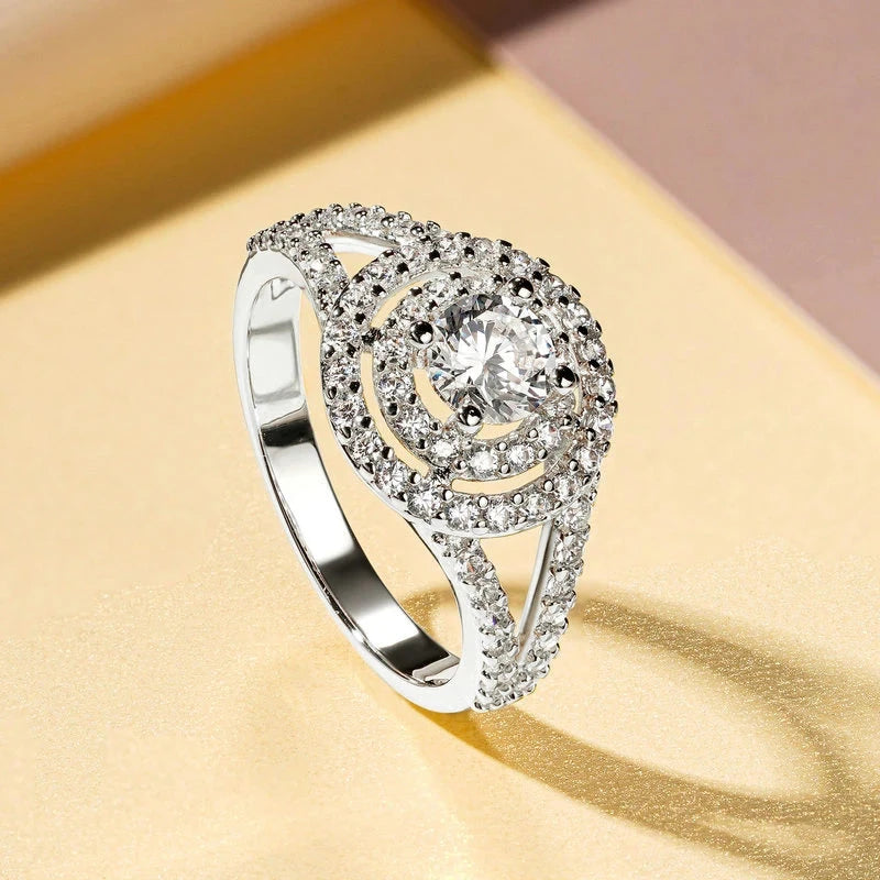 14K Gold Plated Halo CZ Engagement Ringsilver colorUS 6