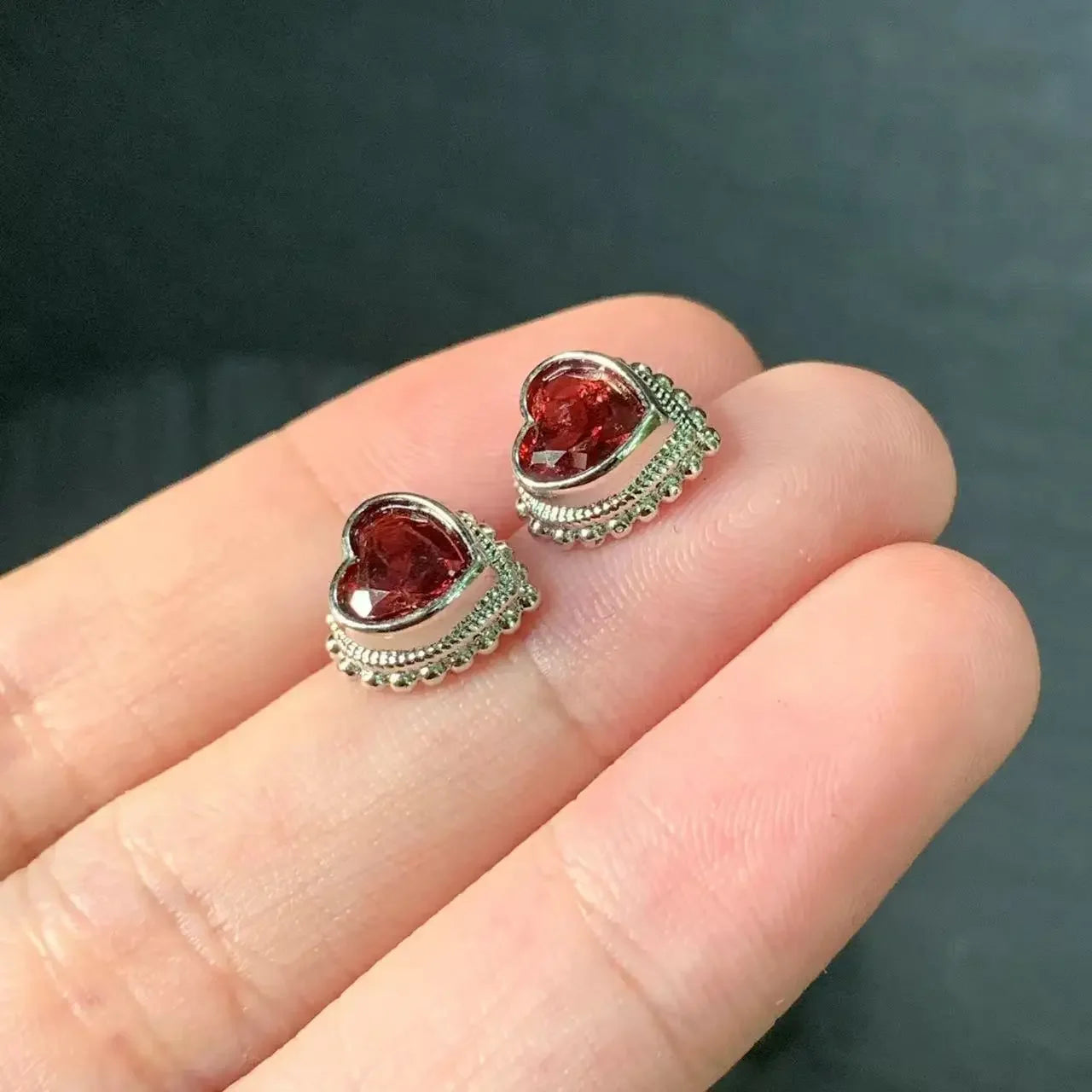 Natural Garnet 925 Sterling Silver Stud Earrings For Women