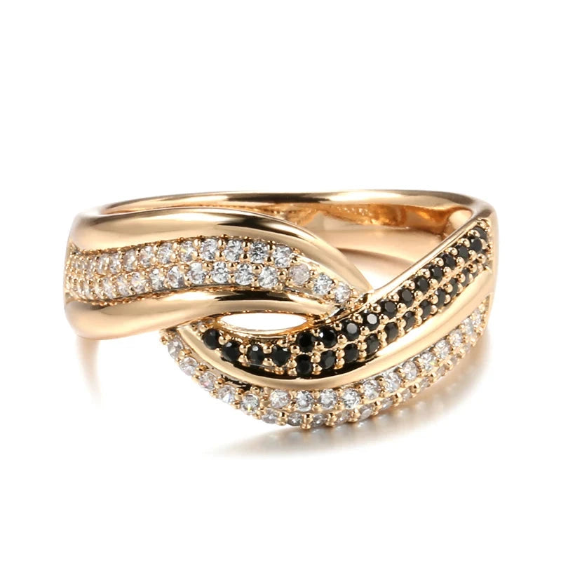 Luxury 585 Rose Gold Ring with Black & White Zircon