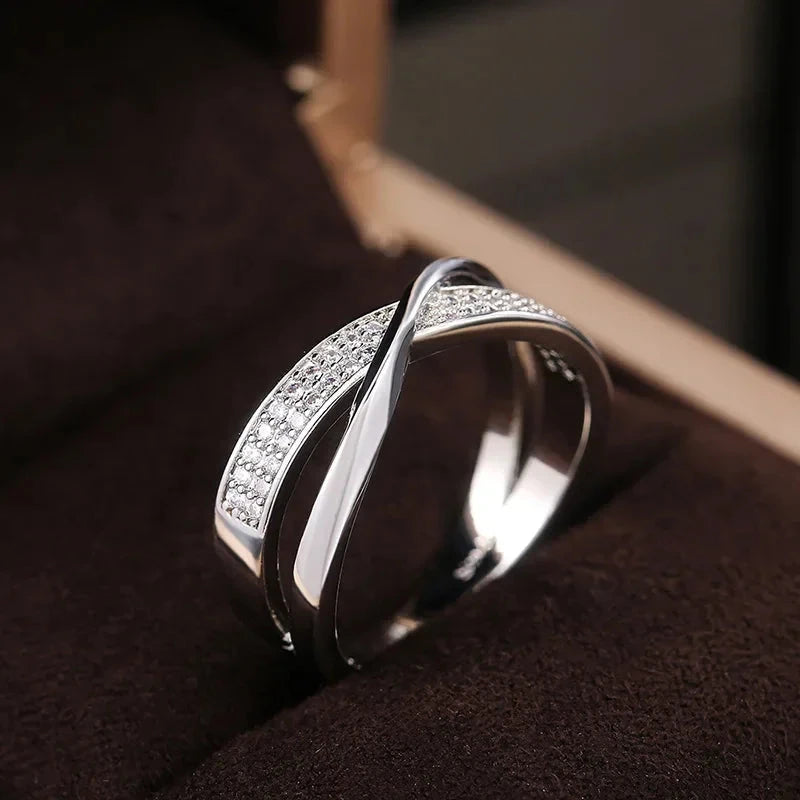 Two-Tone 925 Silver Cross Ring with Zircon
