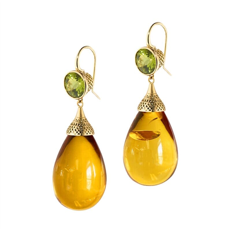 Peridot and Amber Gold Filled Drop EarringsEarrings