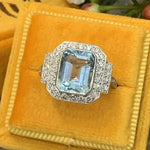 Luxury 925 Silver Square Sea Blue Zircon Ring