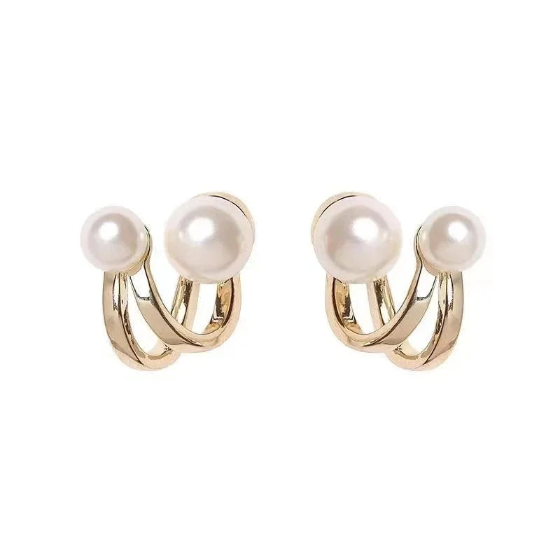 2024 New Retro Light Luxury Pearl Stud Earrings Korean Simple Jewelry Christmas Party Girl's Temperament Accessories For Woman