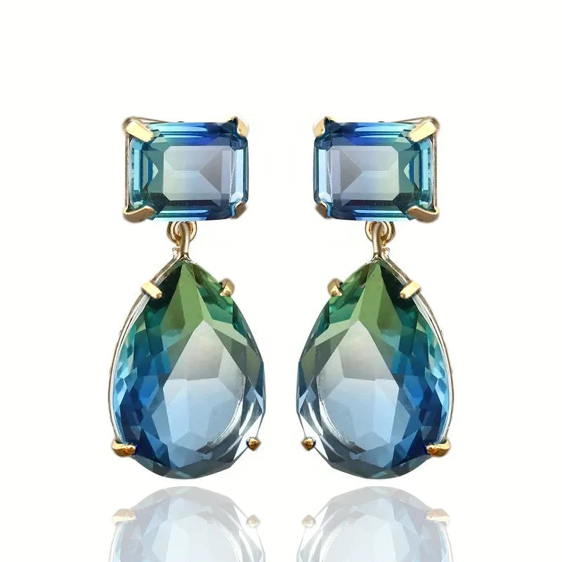 Blue Green Gradient Cubic Zirconia Dangle Earrings for WomenE5055