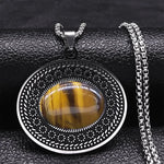 Bohemian oval stone pendant, Tiger's Eye stone
