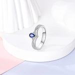 Retro European Style 925 Sterling Silver Sapphire Knot Shaped Double Layered Wishing Bone Ring